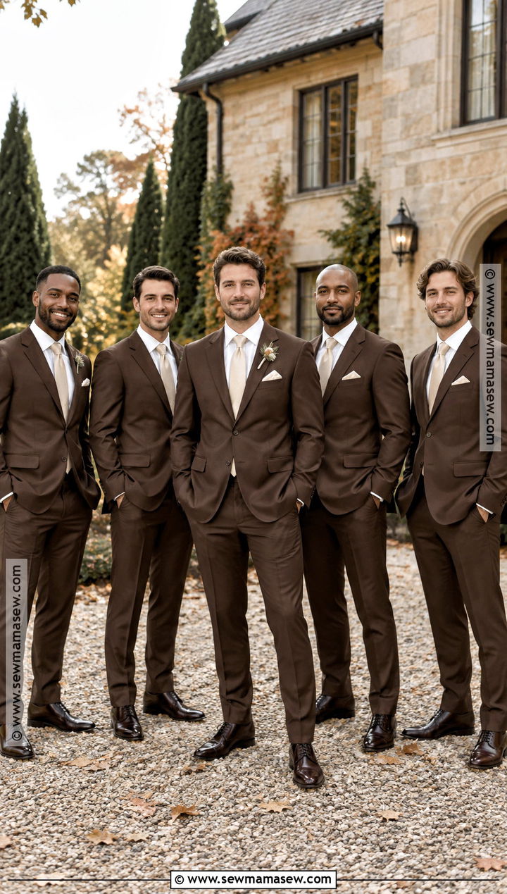 Chocolate Brown Groomsmen Suit With Ivory Shirt - 15 fall groomsmen attire brown ideas