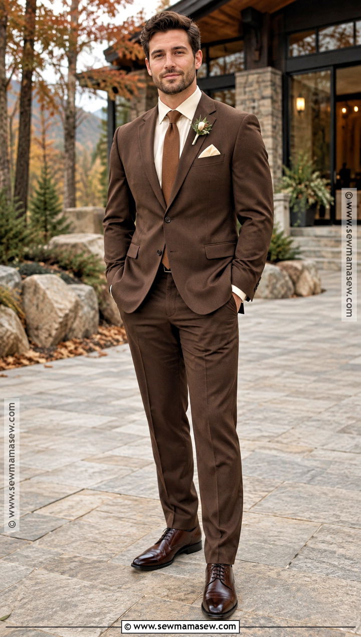 Chocolate Brown Groomsmen Suit - 15 autumn groomsmen attire ideas