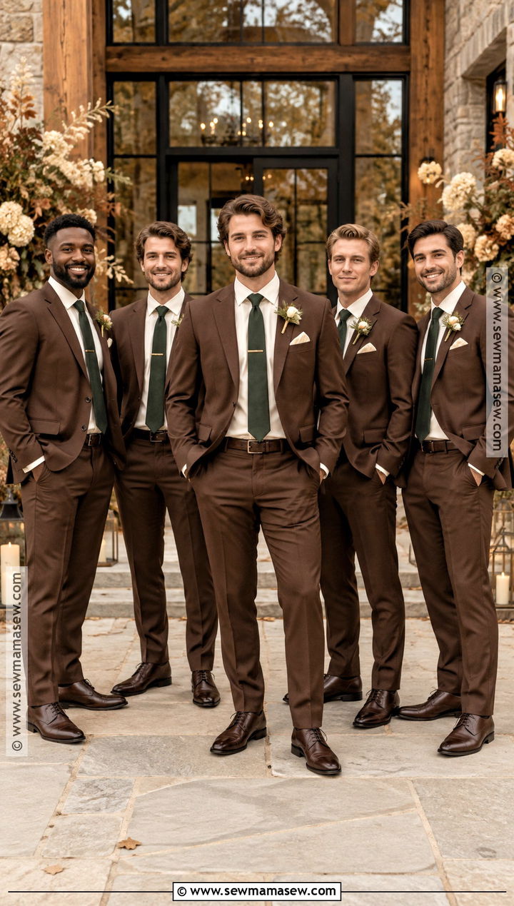 Chocolate Brown Groomsmen Suits With Cream Shirts - 15 groomsmen attire autumn wedding ideas