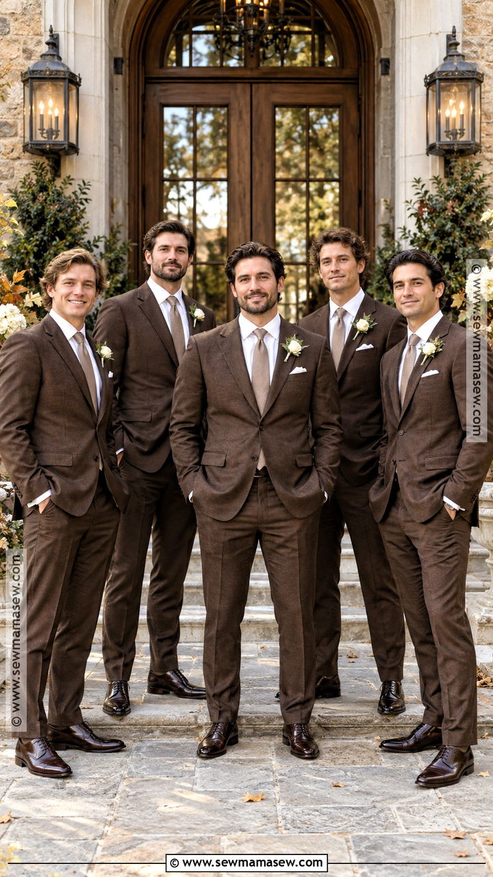 Chocolate Brown Groomsmen Suits With Taupe Ties - 20 groomsmen attire fall ideas