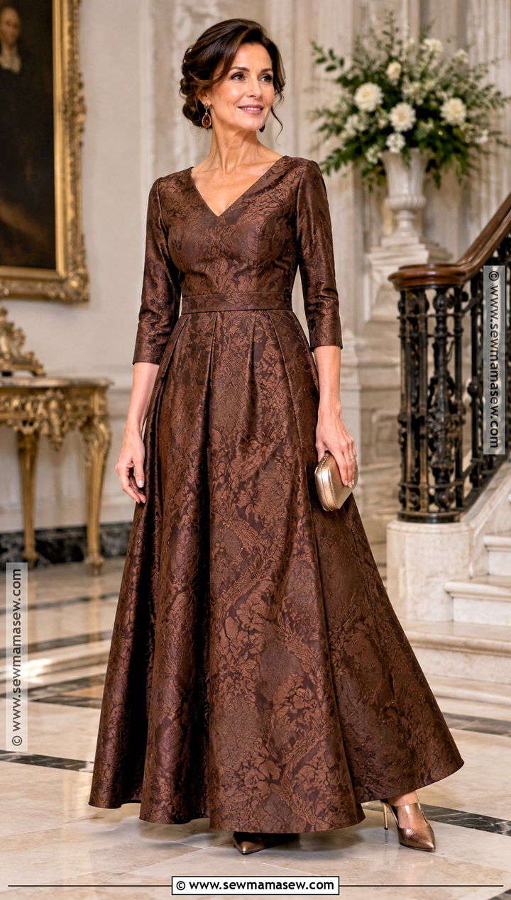 Chocolate Brown Jacquard Mother Of The Bride Dress - 20 mother of the bride dresses long fall