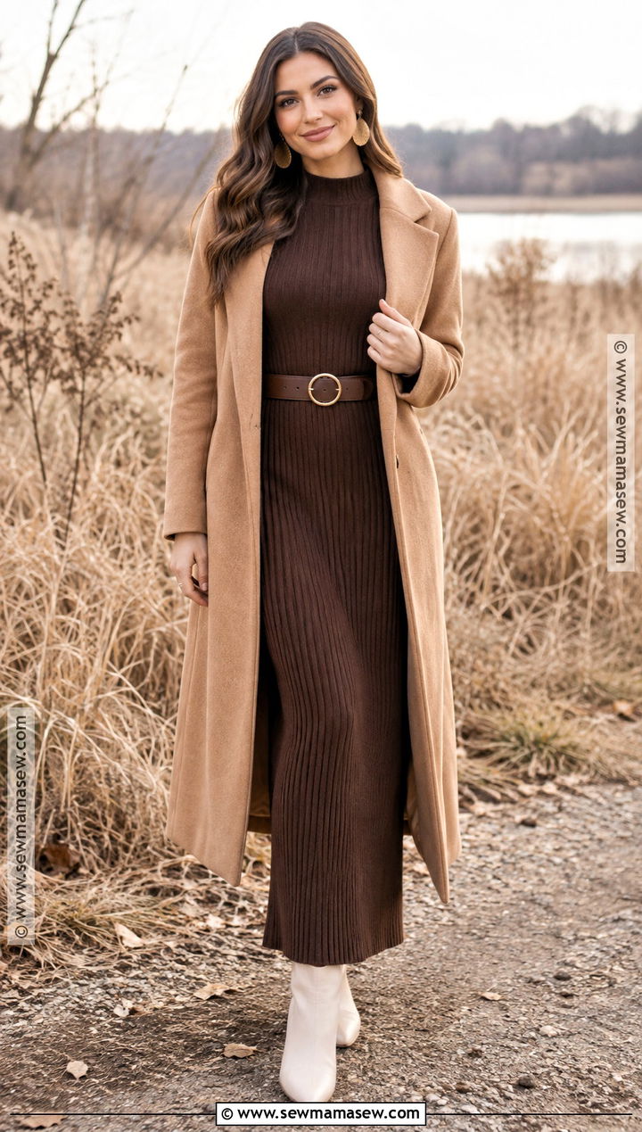 Chocolate Brown Knit Maxi Dress Outfit - 20 fall dresses for family pictures