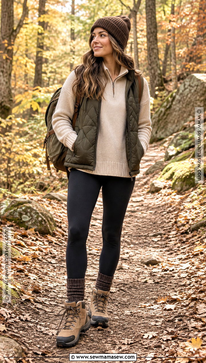 Chocolate Brown Knit Socks With Leggings And Hiking Boots - 15 Autumn Color Knit Socks Ideas