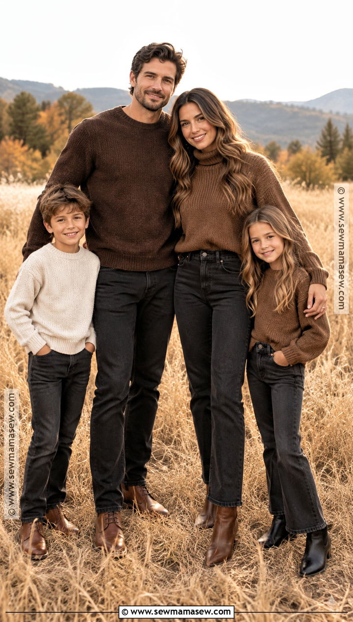 Chocolate Brown Knits With Black Jeans For Fall Family Photos - 20 fall family photos jeans