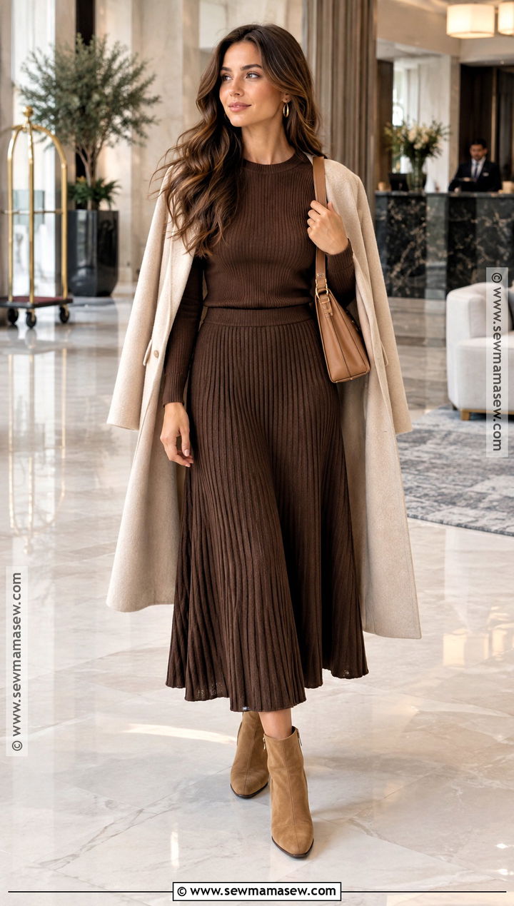 Chocolate Brown Matching Knit Set - 15 Fall Fashion Brown Tones Ideas