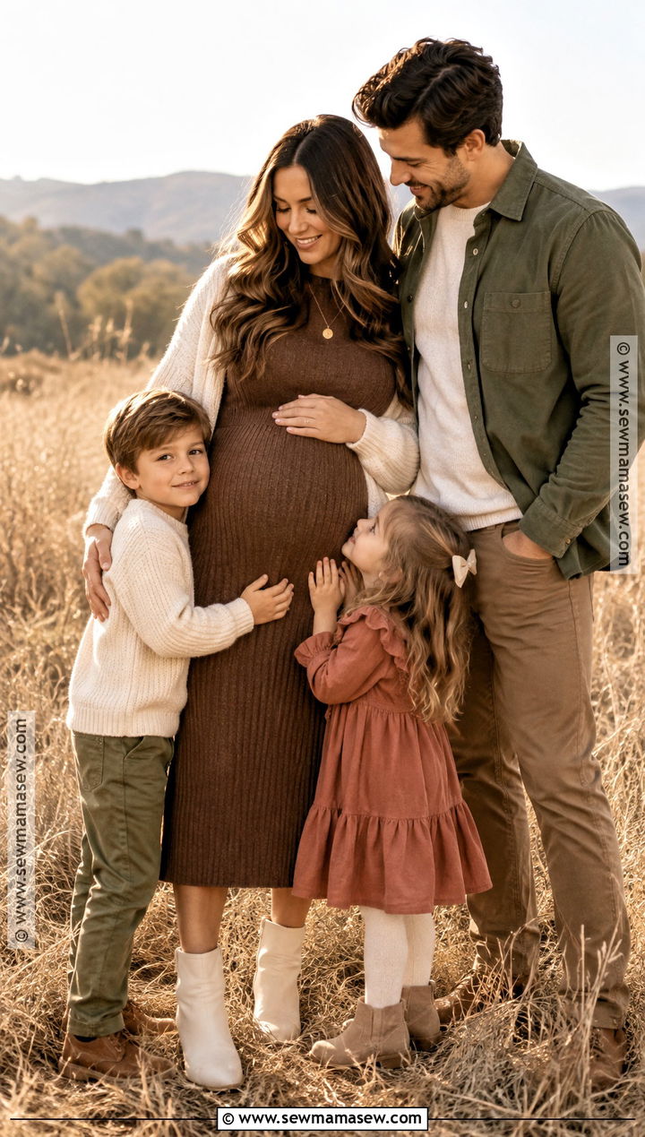 Chocolate Brown Maternity Knit Dress Family Outfit - 15 fall family pictures outfits pregnant