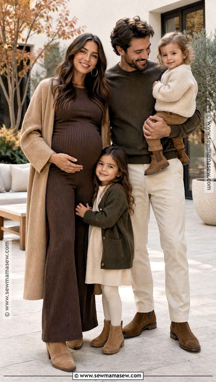 Chocolate Brown Maternity Set With Tan Family Outfits - 15 fall family maternity pictures outfits