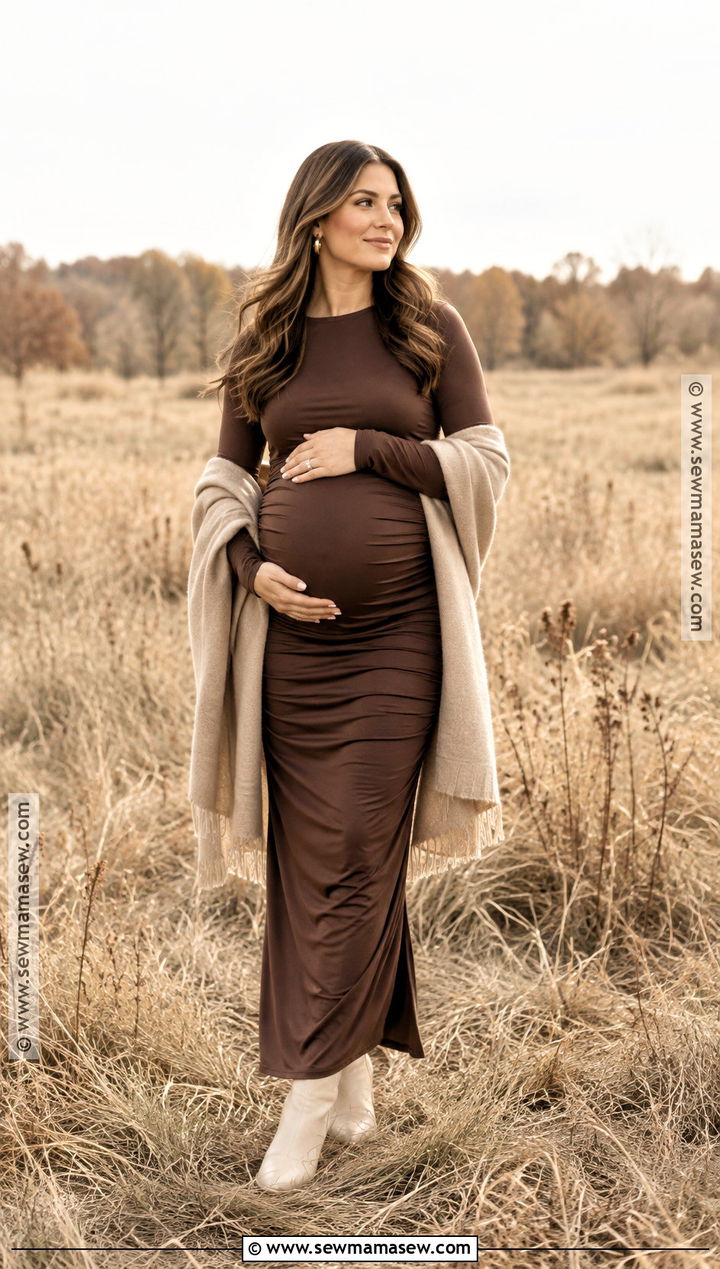 Chocolate Brown Maxi Dress Fall Photoshoot - 20 maternity fall outfits photoshoot