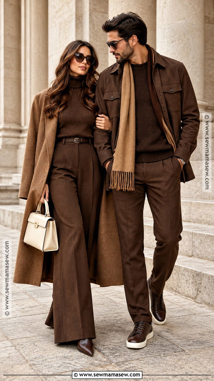 Chocolate Brown Monochrome Autumn Couple Outfit - 20 autumn couple outfit ideas