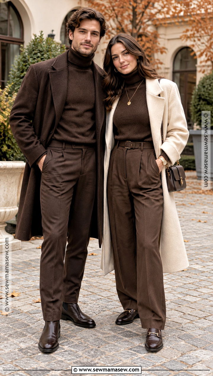 Chocolate Brown Monochrome Couple Outfit - 25 matching fall outfits for couples