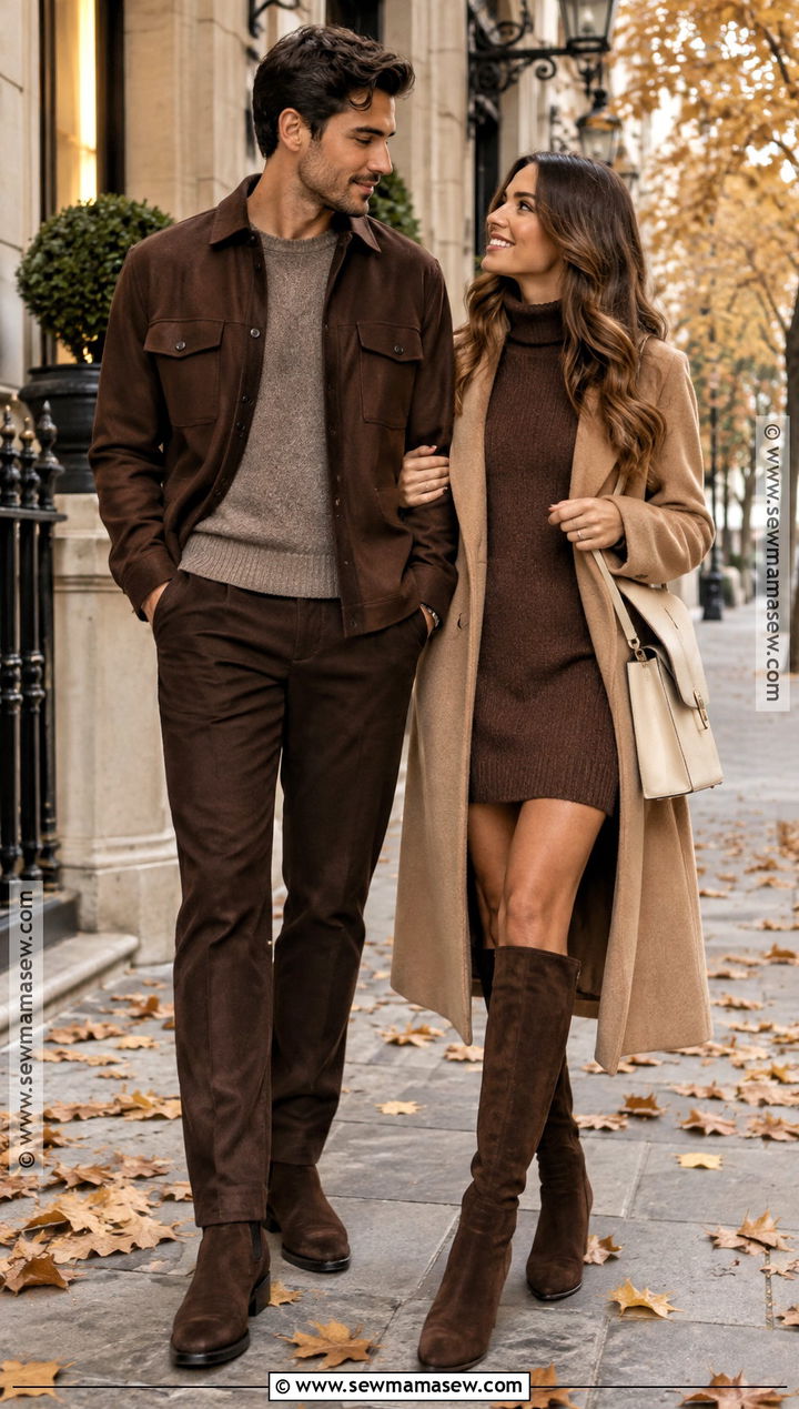 Chocolate Brown Monochrome Couple Outfit - 20 fall matching outfits for couples