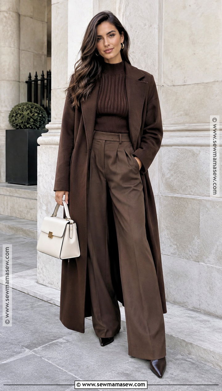Chocolate Brown Monochrome Dinner Outfit - 15 dinner looks outfit night out fall