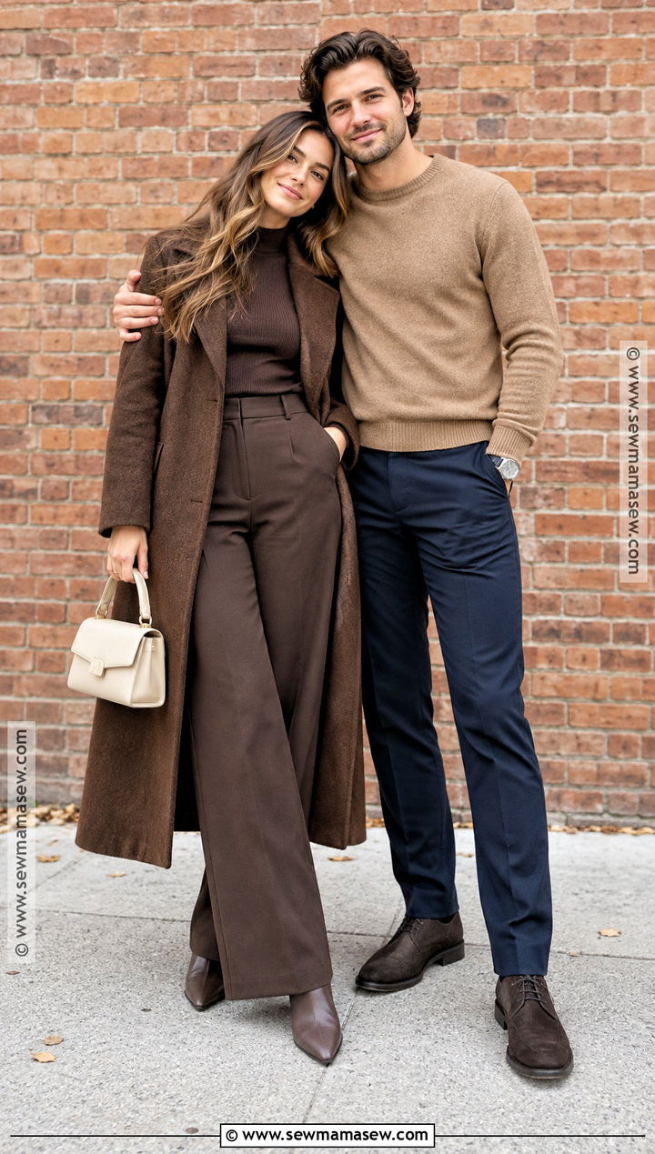 Chocolate Brown Monochrome Engagement Photo Outfit - 15 engagement photo outfit ideas fall