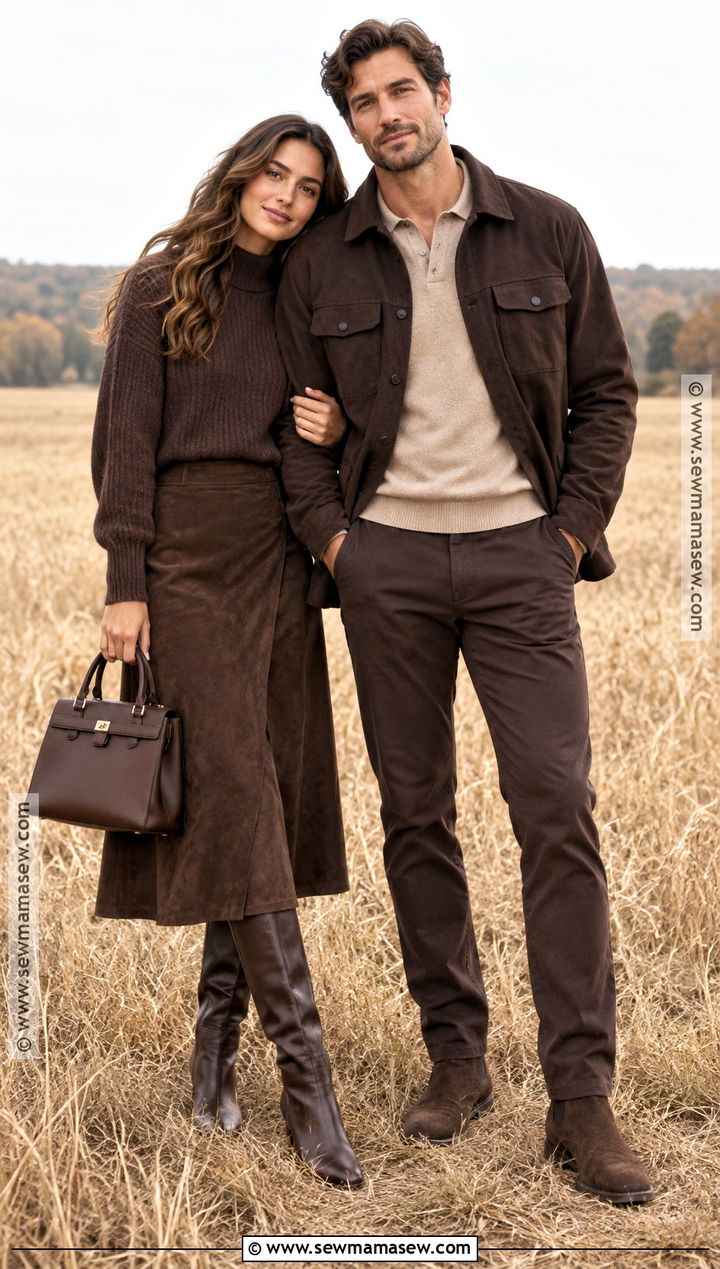 Chocolate Brown Monochrome Fall Couple Outfit - 15 outfit ideas for couples photoshoot fall