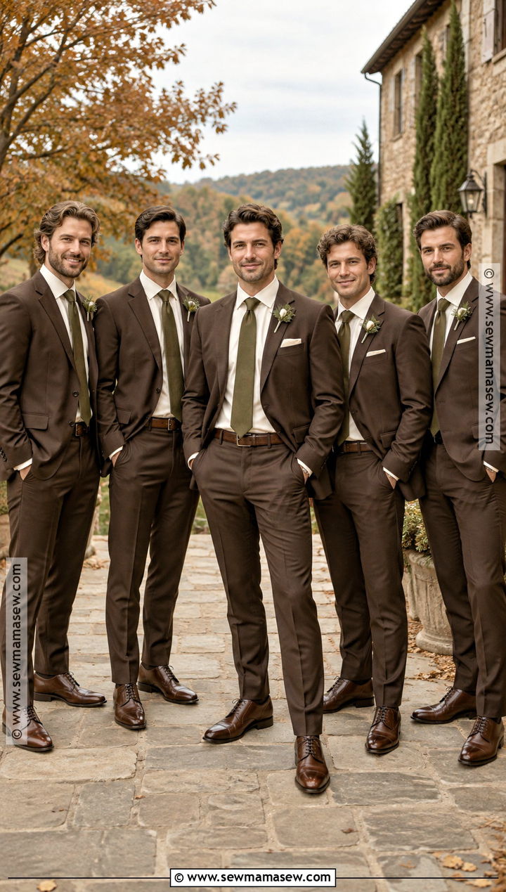 Chocolate Brown October Groomsmen Suit With Cream Shirt - 15 october groomsmen attire ideas