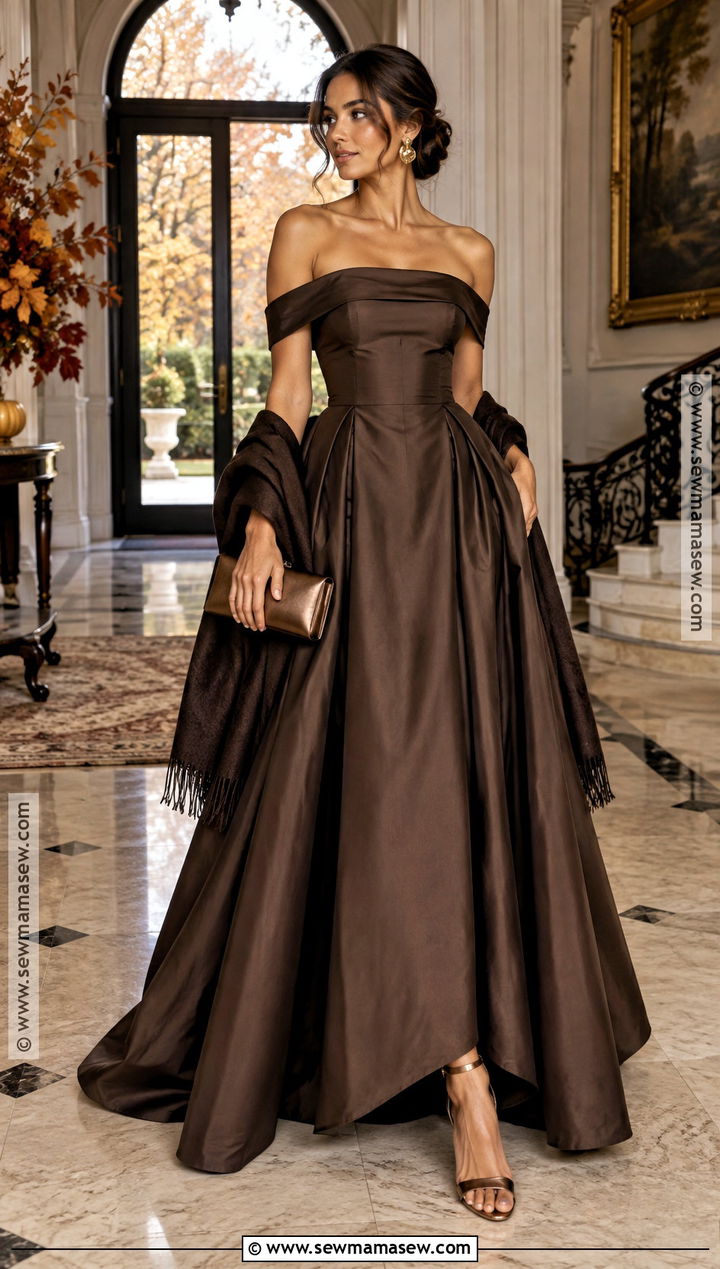 Chocolate Brown Off Shoulder Gown - 25 fall formal dresses