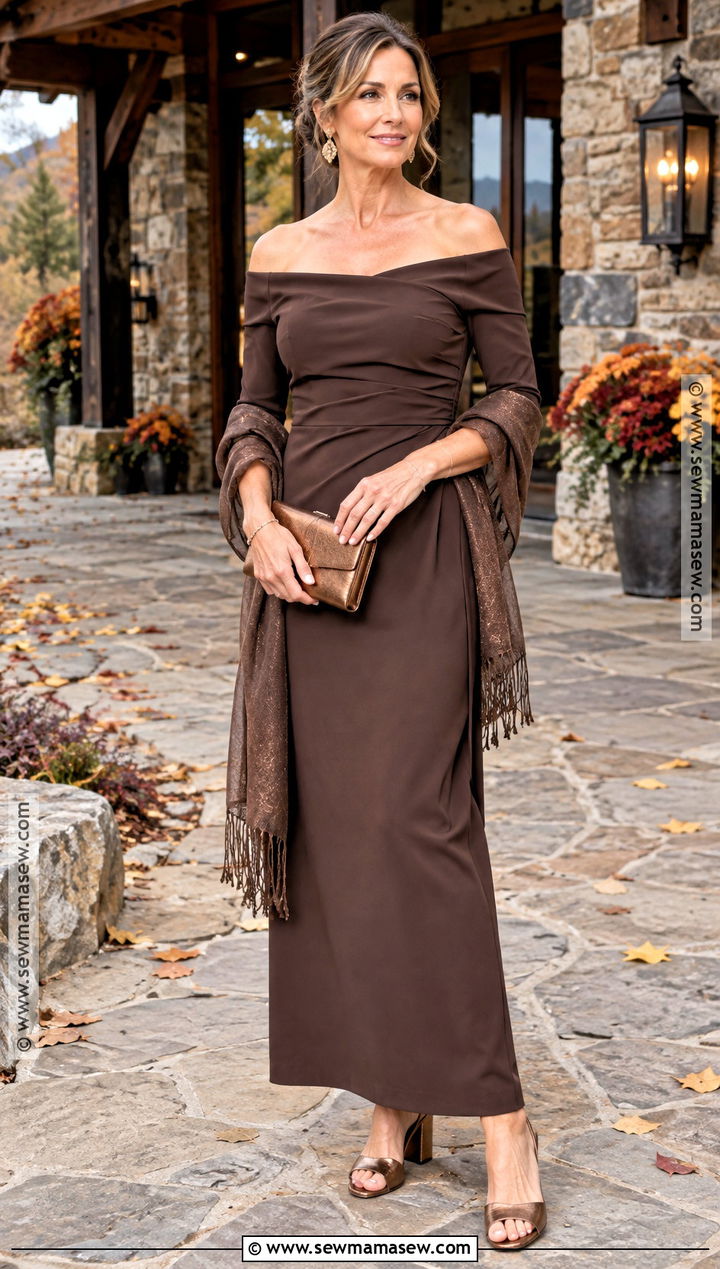 Chocolate Brown Off Shoulder Mother of the Bride Dress - 20 mother of the bride dresses fall outdoor