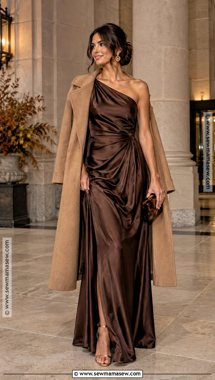 Chocolate Brown One Shoulder Fall Ball Dress - 20 Fall Ball Dresses
