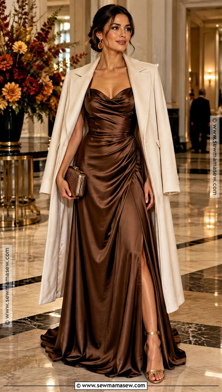 Chocolate Brown Satin Autumn Ball Gown - 20 autumn ball dress ideas