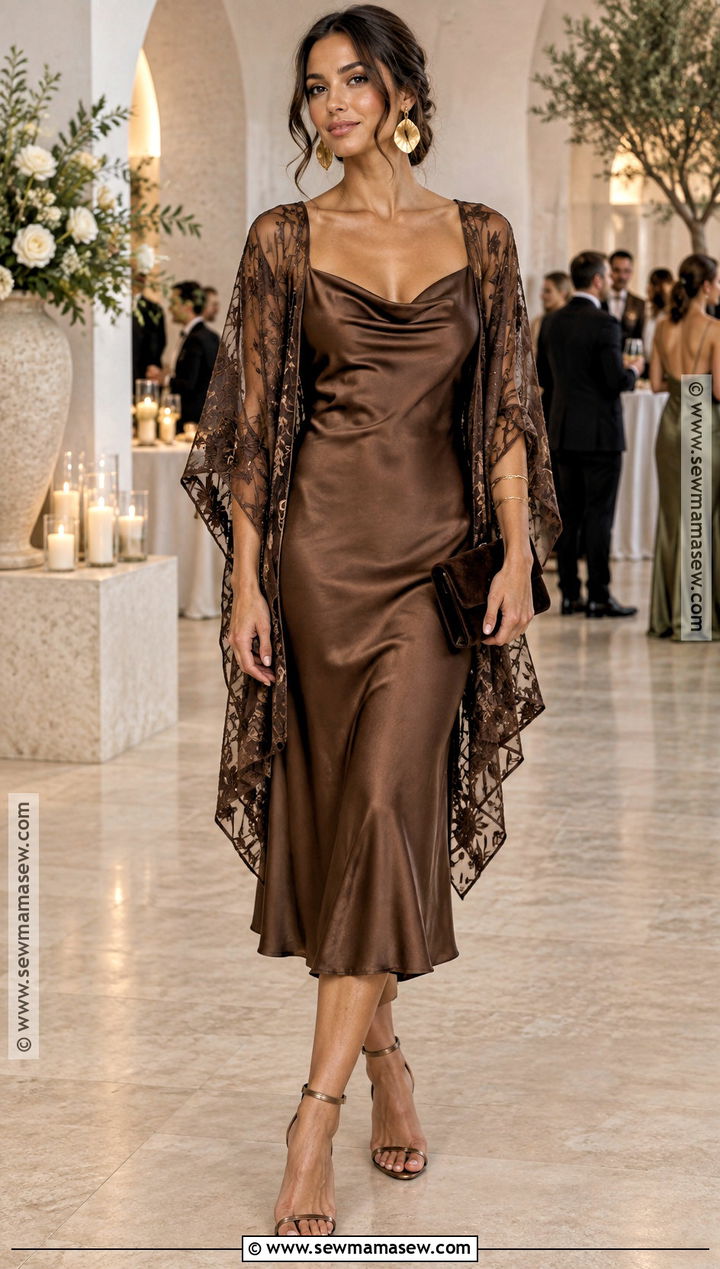 Chocolate Brown Satin Bohemian Wedding Guest Dress - 15 bohemian wedding guest dress fall ideas