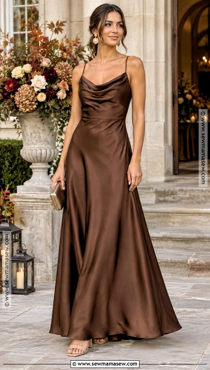 Chocolate Brown Satin Bridesmaid Dress - 15 Fall Wedding Brown Bridesmaid Dresses