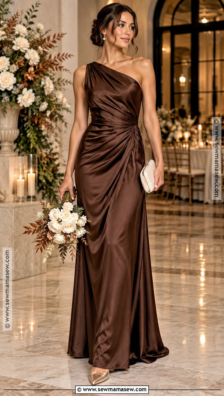 Chocolate Brown Satin Bridesmaid Dress - 15 Autumn Themed Bridesmaid Dresses
