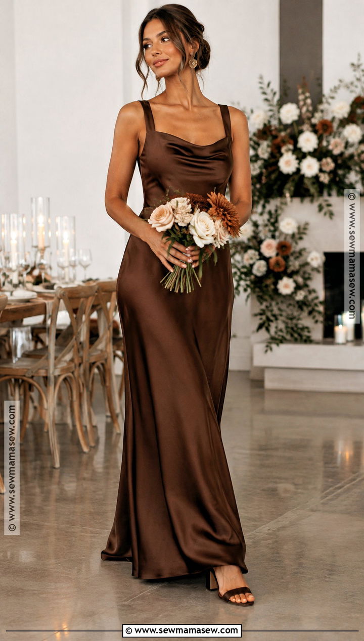 Chocolate Brown Satin Cowl Neck Bridesmaid Dress - 20 bridesmaid dresses autumn