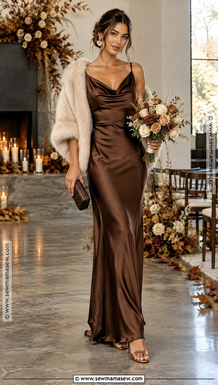 Chocolate Brown Satin Fall Bridal Party Dress - 15 fall bridal party dresses