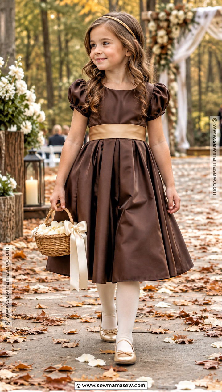 Chocolate Brown Satin Flower Girl Dress - 20 Fall Wedding Flower Girl Dresses