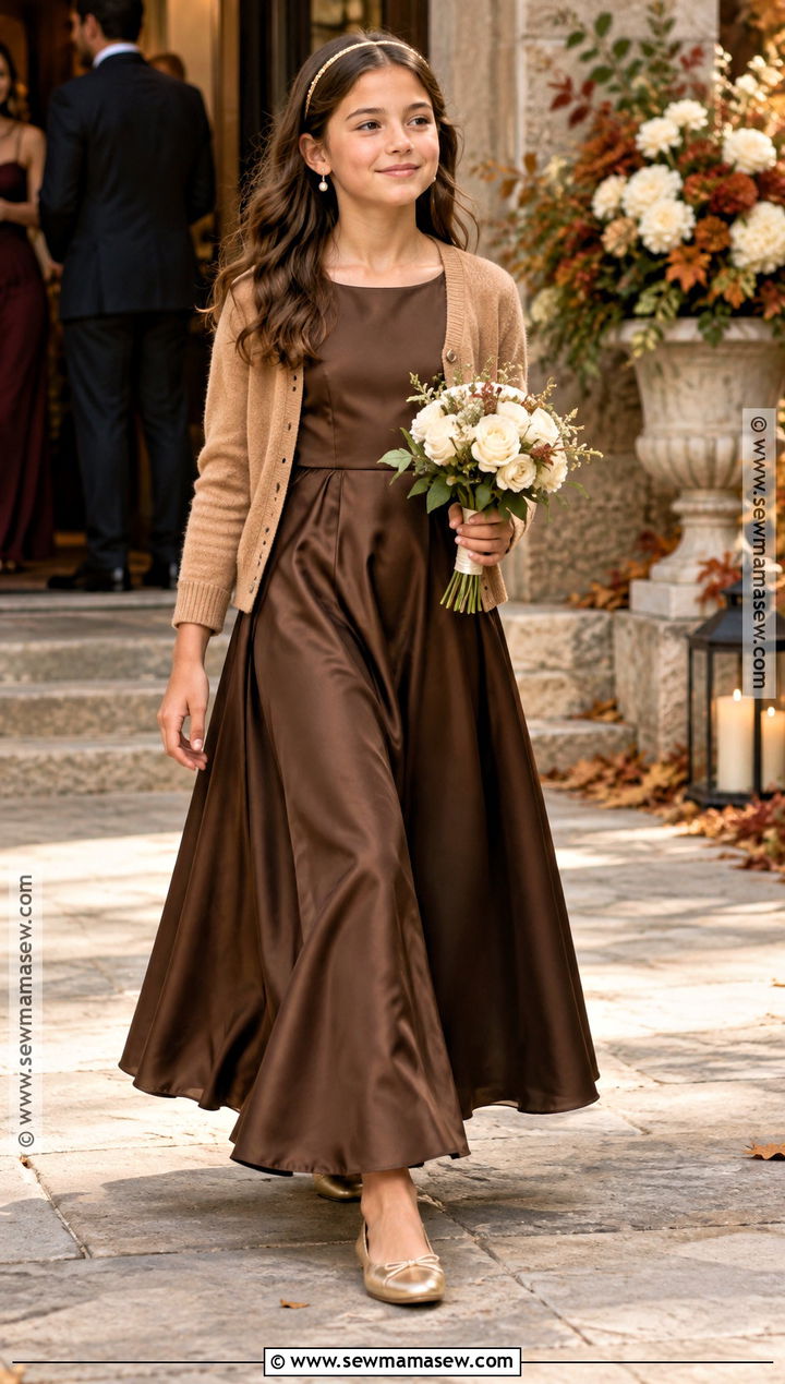 Chocolate Brown Satin Junior Bridesmaid Dress - 15 Fall Wedding Junior Bridesmaid Dresses