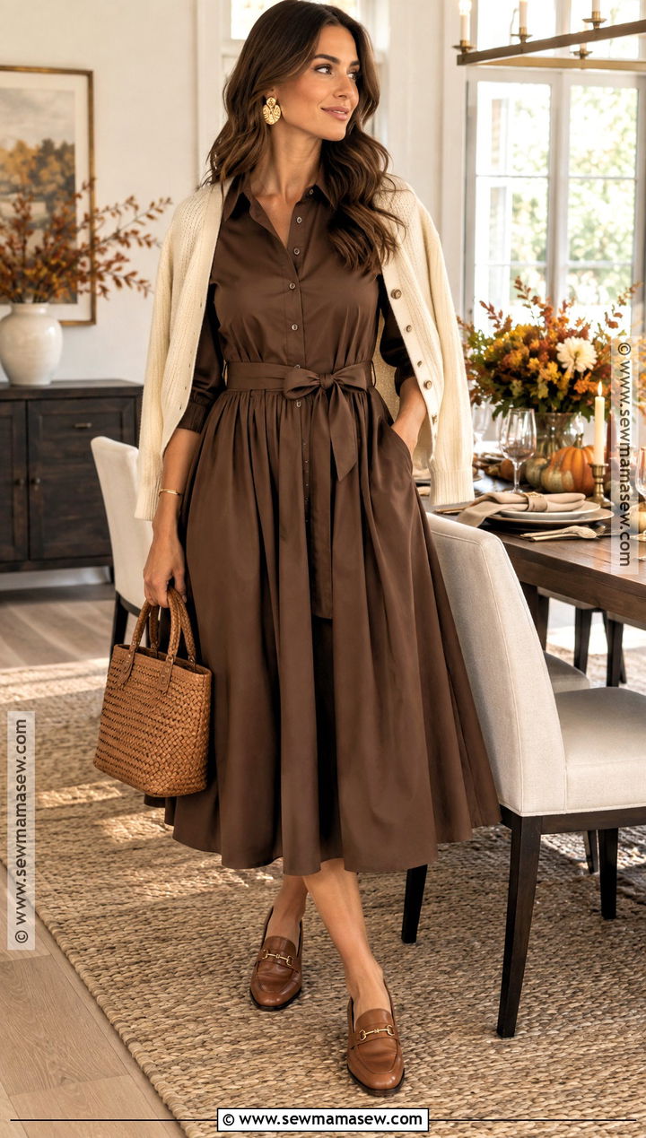 Chocolate Brown Shirt Dress For Thanksgiving - 15 Dresses Thanksgiving