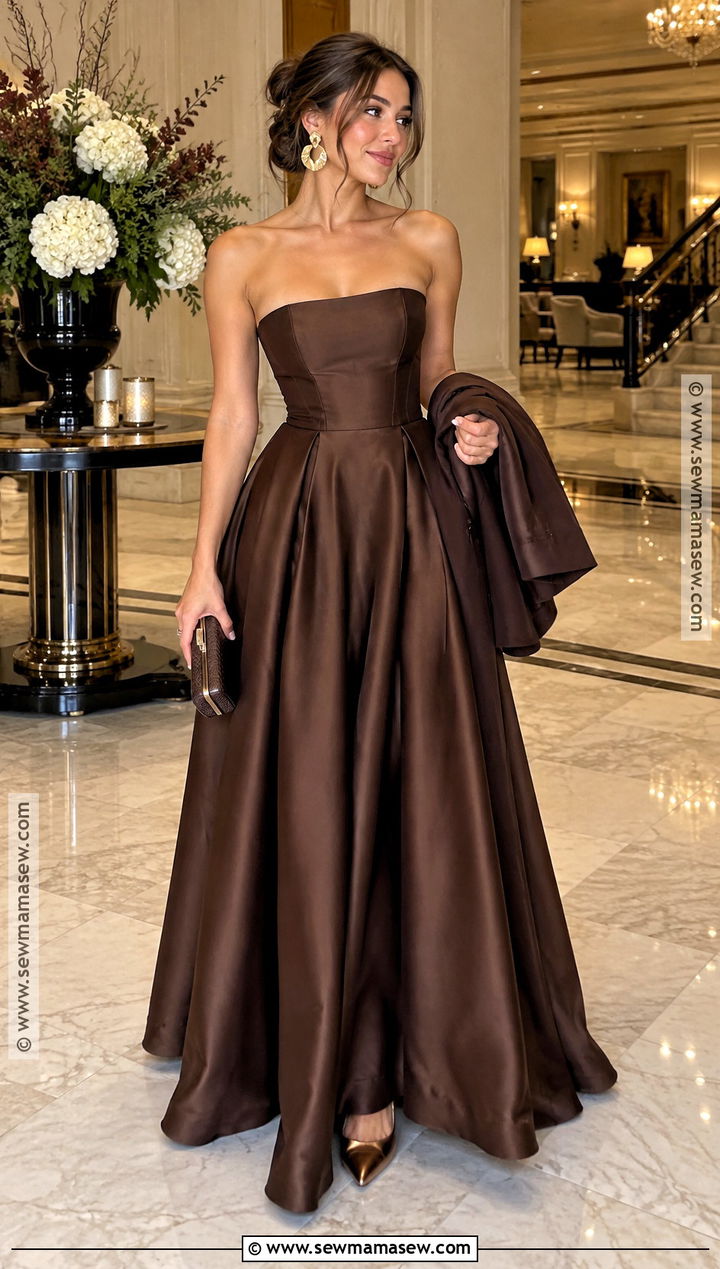 Chocolate Brown Strapless Autumn Ball Gown - 20 Autumn Ball Gown Ideas