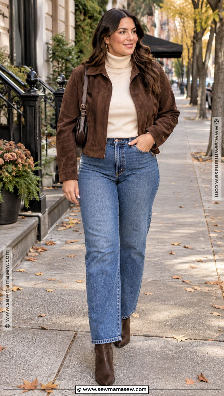 Chocolate Brown Suede Jacket Fall Outfit - 15 affordable fall fashion trends