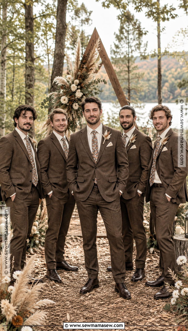 Chocolate Brown Suit Boho Fall Groomsmen Attire - 15 boho fall groomsmen attire ideas