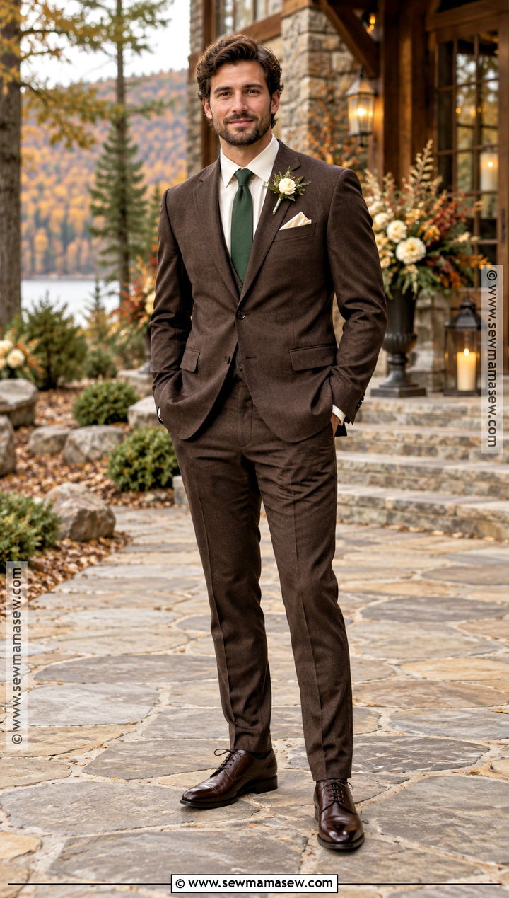 Chocolate Brown Suit Groom Attire - 25 fall wedding groom attire ideas