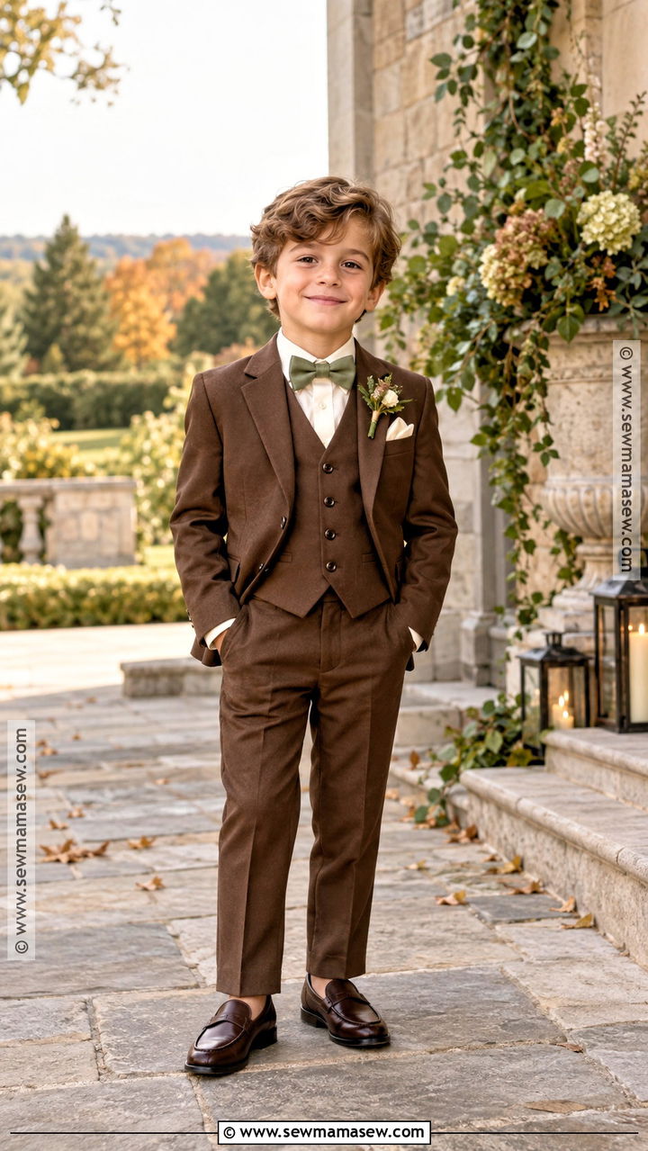 Chocolate Brown Suit Ring Bearer Outfit - 20 fall ring bearer outfit ideas