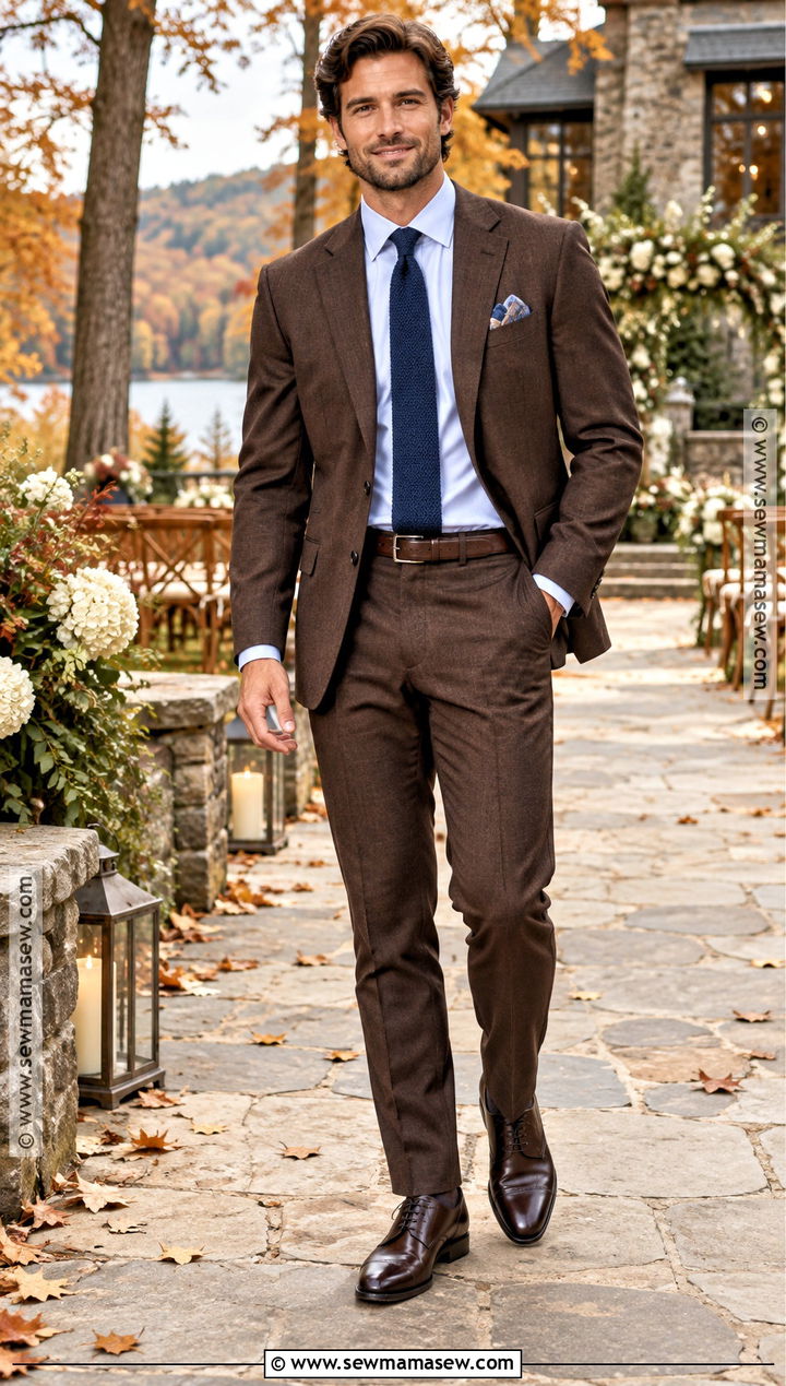 Chocolate Brown Suit With Blue Shirt - 15 mens fall wedding attire guest semi formal ideas