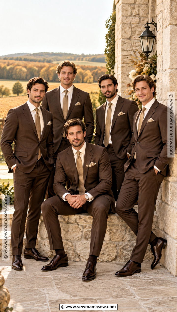 Chocolate Brown Suit With Cream Shirt Groomsmen Attire - 15 country fall wedding groomsmen attire ideas