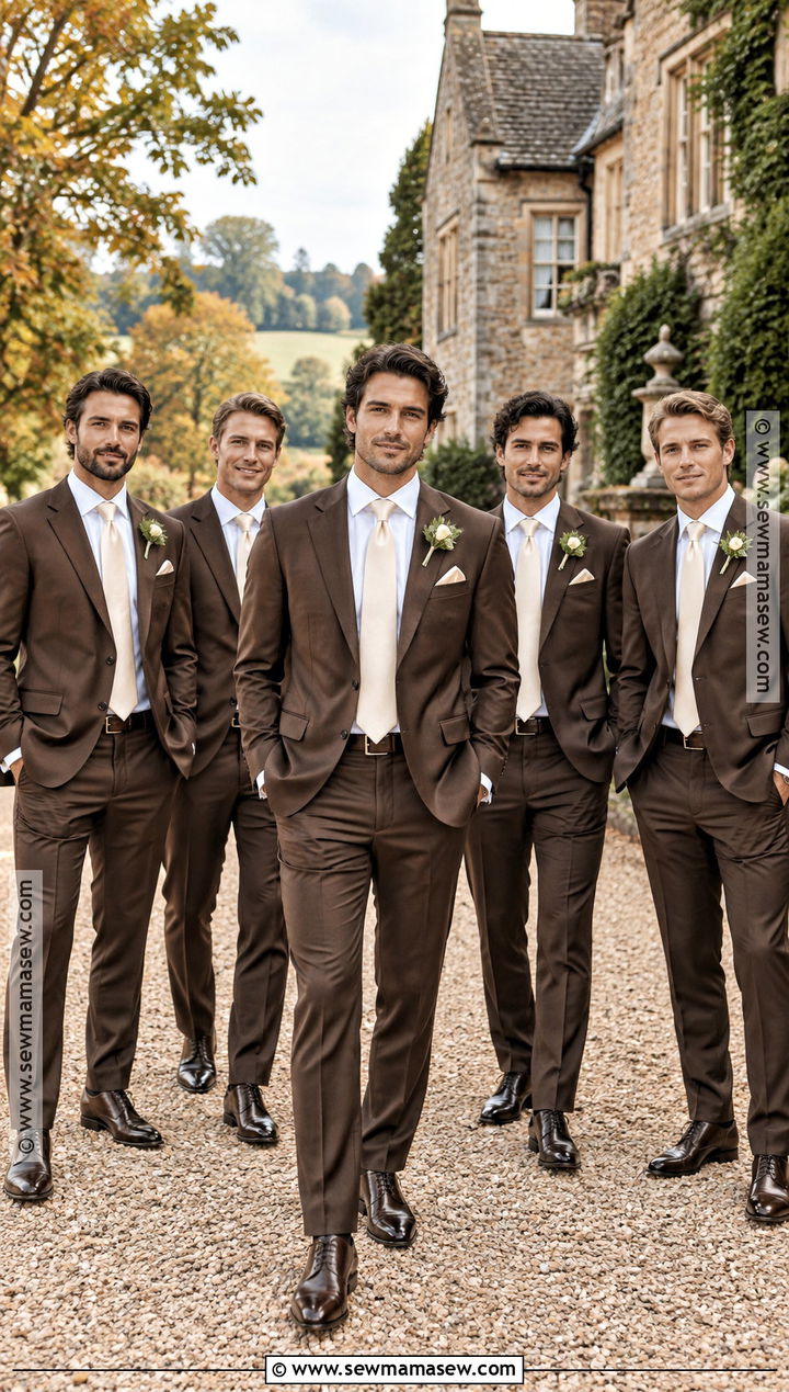 Chocolate Brown Suit With Cream Tie Groomsmen Attire - 15 groomsmen attire fall color combos