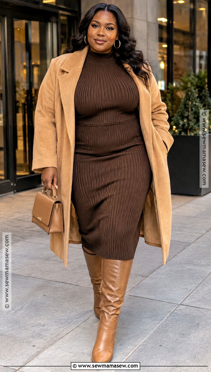Chocolate Brown Sweater Dress Outfit - 15 fall date night outfit black women dresses