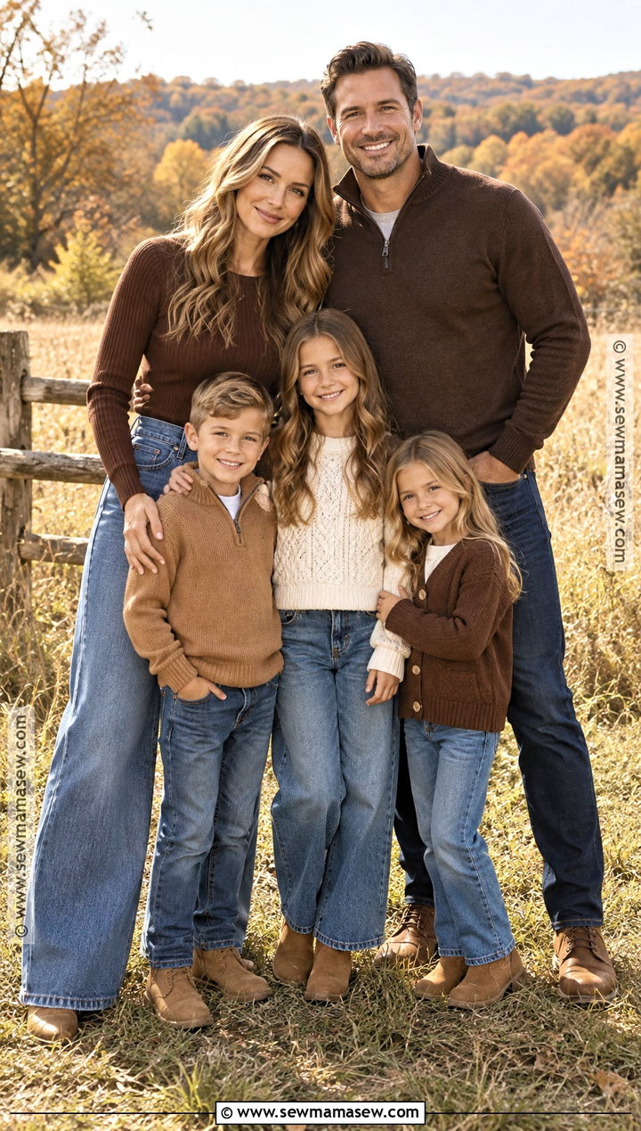 Chocolate Brown Sweaters And Jeans Family Outfit - 20 fall family pictures outfits jeans