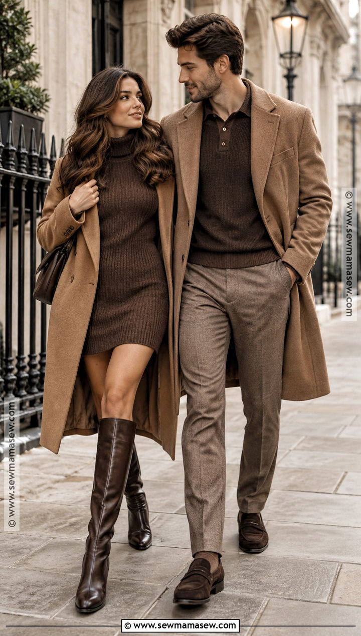 Chocolate Brown Tonal Fall Couple Photoshoot Outfit - 20 couples photoshoot outfits fall