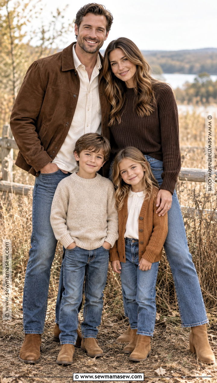 Chocolate Brown Tops And Blue Jeans Family Outfit - 20 october family photos outfits jeans