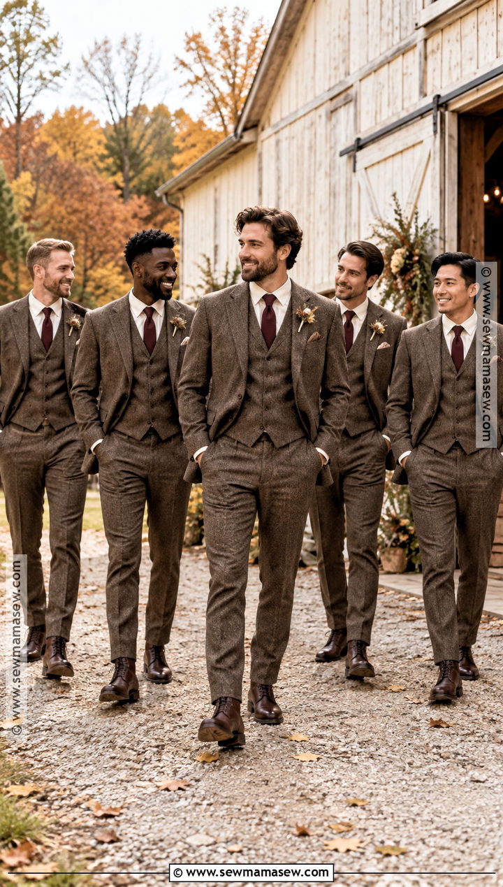 Chocolate Brown Tweed Groomsmen Attire - 15 fall color groomsmen attire ideas