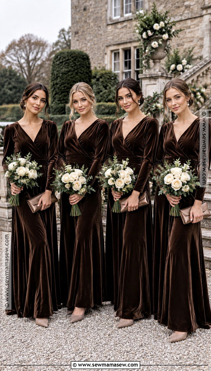 Chocolate Brown Velvet Bridesmaid Dresses - 15 Fall Colour Bridesmaid Dresses