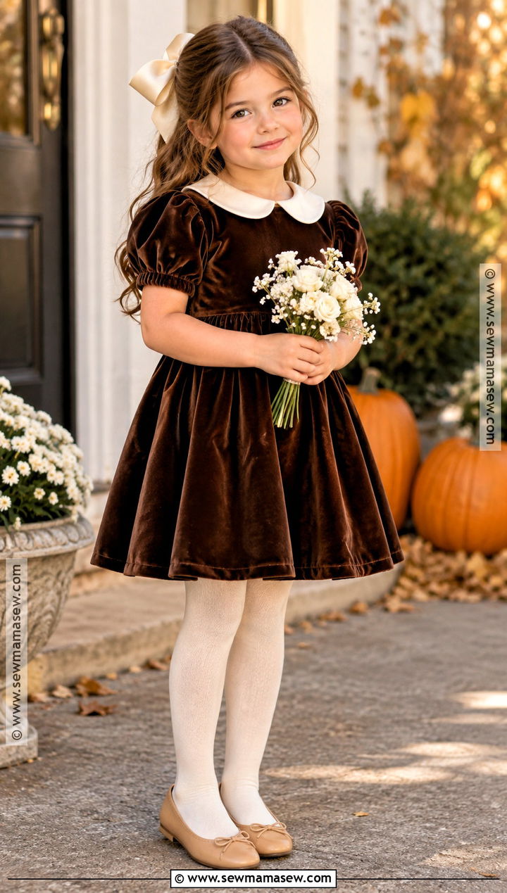 Chocolate Brown Velvet Flower Girl Dress - 15 Fall Color Flower Girl Dresses
