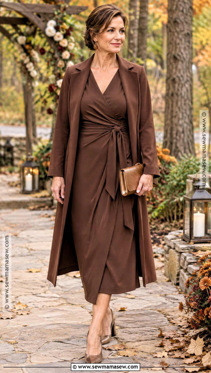 Chocolate Brown Wrap Mother Of The Groom Dress - 15 mother of groom fall dresses