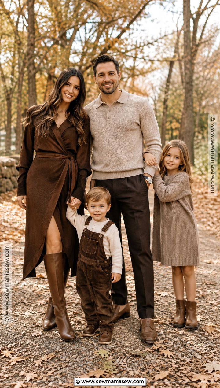 Chocolate Brown and Beige Fall Family Photo Outfits - 20 Neutral Fall Family Photo Outfits