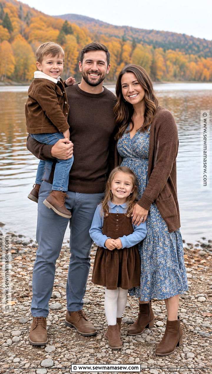 Chocolate Brown and Blue Fall Family Picture Outfits - 20 family of 4 fall picture outfits