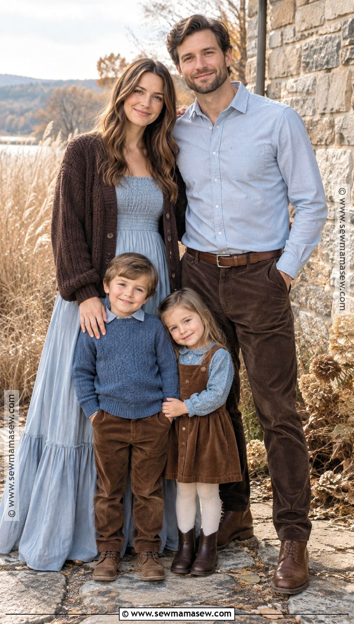 Chocolate Brown and Blue Outfits for Fall Family Pictures - 15 fall outfit ideas family pictures